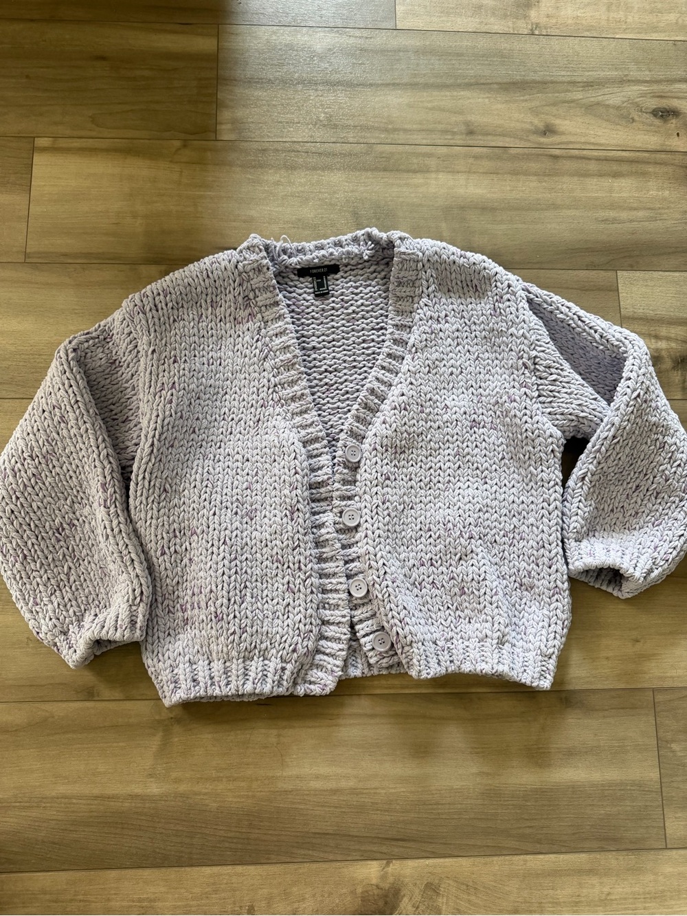 Forever 21 Chunky Knit V-Neck Cardigan Sweater - Light Lavender medium